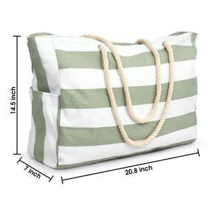 Bolsa de Playa Extra Grande con Asas de Algodón, Bolsa de Lona Resistente con Cierre, Bolsa de Playa a Rayas - Product Image 3