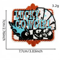 Patch thermocollant en tissu brodé avec slogan western, motif damier et élément flamme, accessoire de décoration pour vêtements