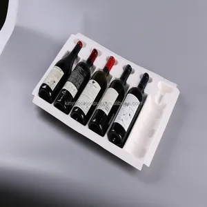 Kemasan botol anggur bubur kertas cetakan ramah lingkungan nampan dalam pengiriman, nampan botol anggur, nampan bubur kertas untuk pembawa botol anggur