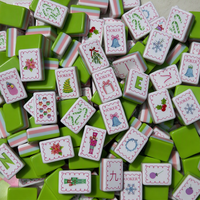 Set Mahjong Natal Ubin Mahjong Amerika dengan Alas Bermain Desain Liburan Pink Grosir Langsung dari Pabrik Hadiah Malam Permainan Keluarga