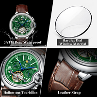 Montre automatique mécanique de luxe Poedagar 1413 pour homme, tourbillon creux, bracelet en cuir, montre lumineuse étanche pour homme