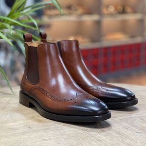 Botas Cuadradas para Hombre, Estilo Brogue, de Caña Baja, con Cordones, de Cuero Valentina, con Parches, Ligeras, Transpirables, Antideslizantes, para Oficina - Product Image 2