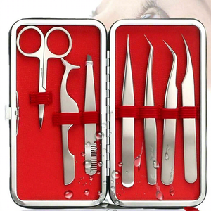 Ensemble professionnel de 7 pinces à épiler en acier inoxydable doré, réutilisables, qualité A+, pointues, pour extensions de cils, personnalisation OEM - Product Image 1