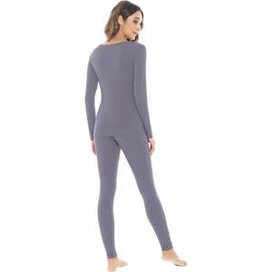 Conjunto de Ropa Interior Térmica para Mujer al por Mayor, Manga Larga, Cuello Redondo, Pijama de 2 Piezas, Camiseta y Pantalón Largo de Bambú Viscosa - Product Image 3