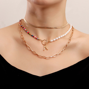 Nuevos accesorios europeos y americanos, Perla de imitación Bohemia, cuentas de arroz, hilo de pescar, collar tejido hecho a mano para mujer, plano - Product Image 1