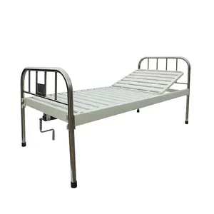 China Fabriek Hoge Kwaliteit Kunststof Coating Hoofdeinde Enkele Crank Manual Verpleging Bed Flat Bed