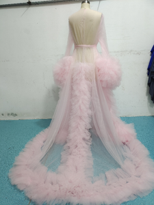 2024 phi màu hồng sưng húp <span class=keywords><strong>v</strong></span>ải tuyn cô dâu Boudoir đồ ngủ áo choàng dài Mang Thai đồ ngủ nhiếp ảnh quần áo thai sản Ăn mặc - Product Image 4