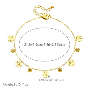 Chaîne de cheville avec pendentif Arbre de Vie en acier inoxydable plaqué or, breloque découpée Arbre de Vie et breloque ronde en cristal, pour femmes, idéale pour les vacances - Product Image 4