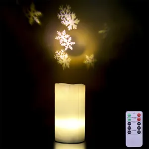 Led Elektronische Kaars Vlamloze Lichten Echte Wax Nachtlamp Projector Sterrenhemel Sneeuwvlok Sneeuwpop Verjaardagscadeau