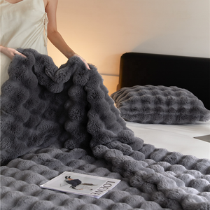 Mùa Đông Tốt Nhất Bán Dày Hai Lớp Sofa Ghế Lông Cừu Bubbly Thỏ Giả Lông Thú Ấm Thở Ném Chăn - Product Image 2