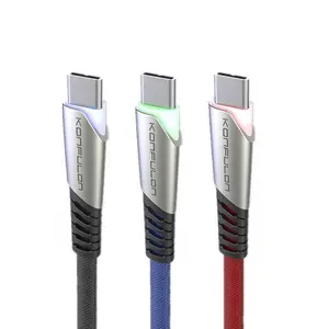 KONFULON 5A universal power Type c super charging usb c cable fast charging cable Zinc Alloy LED Light data Cable