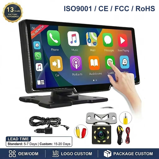 2K 1600*600 Ultra Wide 10.26 Inch Portable Carplay Android Auto Wireless Mirror Link Car Radio Receiver