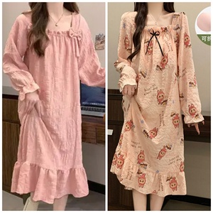 Vestito da Donna Autunnale Best-seller, Morbido e Traspirante con Fiocco Decorativo, <span class=keywords><strong>Taglie</strong></span> Forti, Pigiama Carino da Donna, Abbigliamento Casual per Casa - Product Image 2