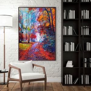 Arte de pared de paisaje de otoño, pintura al óleo original moderna sobre vidrio, paisaje de otoño, impresión acrílica, pintura de porcelana, ilustraciones para pared - Product Image 1