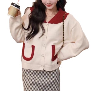 Mùa Xuân Phụ Nữ Mới Đến Kích Thước Miễn Phí Lỏng Lẻo Phù Hợp V-Cổ Ve Áo Dài Tay Áo Áo Len Cardigan - Product Image 1