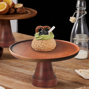 Soporte de Madera de Sapelli Personalizable para Postres - Redondo, Exhibidor de Pasteles para Uso en Hoteles y Restaurantes con Impresión de Logotipo - Product Image 1