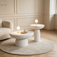 Table basse ronde en fibre de verre texturée de haute qualité, table d'appoint sur piétement, style moderne minimaliste, aspect pierre blanche, table à thé pour la maison