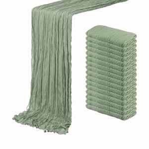 Chemin de table moderne en gaze de coton tissée verte, 10 pieds (120 pouces), réutilisable pour mariage et cérémonies nuptiales - Product Image 1