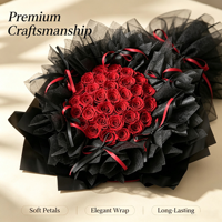 Bouquet de grandes roses rouges préservées OEM, emballage noir, roses éternelles nouées à la main pour la Saint-Valentin, anniversaire, souvenir, vente en gros