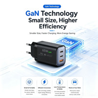 Chargeur GaN 65W en gros, triple port PD3.0 QC3.0, 2 ports USB-C, charge rapide, prise EU, certifié CE pour smartphone, ordinateur portable, tablette