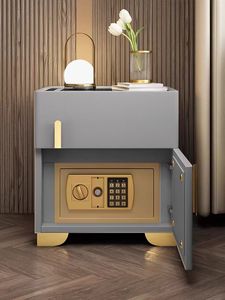 <span class=keywords><strong>Tavolo</strong></span> da letto in legno intelligente di fabbrica moderna luce a LED serratura per impronte digitali comodino con ricarica wireless - Product Image 6