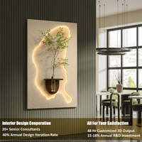 UNIART Personnalisé LED Glow Art Minimaliste 3D Relief Grès Sculpture En Bois Décoration Murale Intérieur Suspendu Mural Vase Décor Art Mural
