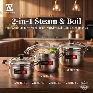 Casserole <span class=keywords><strong>vapeur</strong></span> en acier inoxydable à 2 niveaux approuvée LFGB avec base à induction épaissie, <span class=keywords><strong>cuiseur</strong></span> alimentaire multifonctionnel, vente en gros - Product Image 1