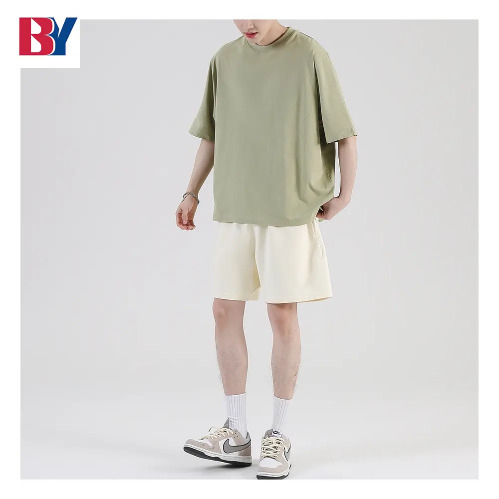 Men's O-neck Oversized Drop Shoulder Compressed Blank T-shirts Bale Ukay Heavyweight Unisex Heavy Cotton T Shirt