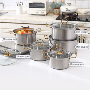 Juego <span class=keywords><strong>de</strong></span> ollas clásicas <span class=keywords><strong>de</strong></span> acero inoxidable al por mayor, 10 piezas, ollas <span class=keywords><strong>de</strong></span> cocina, utensilios <span class=keywords><strong>de</strong></span> cocina para cocina <span class=keywords><strong>de</strong></span> gas, con tapa <span class=keywords><strong>de</strong></span> vidrio - Product Image 1