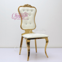 Vente en gros de meubles bon marché pour hôtels, chaises de luxe commerciales empilables en métal doré pour décoration de mariage, pour fêtes et événements