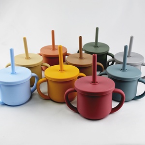 Wholesale Anti-Fall Leak-Proof Anti-Scald Children's Training Silicone Drinkware <b>Water</b> Cup with Food-Grade Straws - Product Image 2
