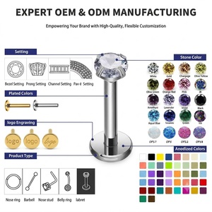 JIAXIN Labret en Titane ASTM F136 16G à Filetage Interne, avec <span class=keywords><strong>Grappe</strong></span> de Dards en Zircon Cubique (CZ) forme Ciseau et Poire 5A, pour Piercing Plat, Mariage, Bijou Corporel Tendance - Product Image 3