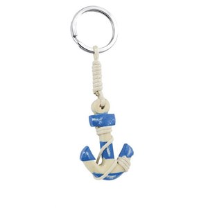 Porte-clés Ancre Nautique Miniature avec Détail Corde Bleue et Blanche, Accessoire Bateau - Product Image 1