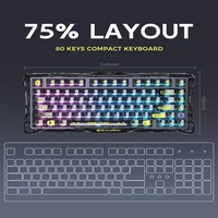 Clavier mécanique de jeu GravaStar Mercury K1 Lite 78 touches 75% pleine taille rétroéclairé RVB 2,4 GHz/BT/filaire tri-mode USB-C