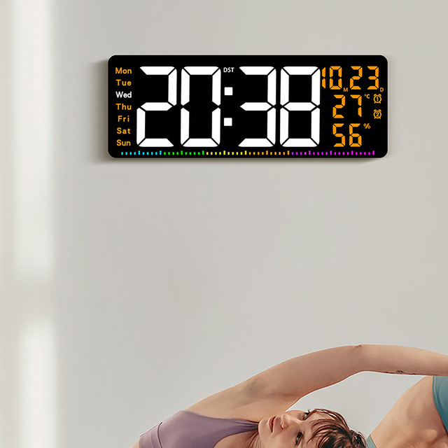 17.3 Inch New Creative LED Electronic Wall Clock Modern Single Face Multifunction Color Humidity Alarm Model 6661 for Living