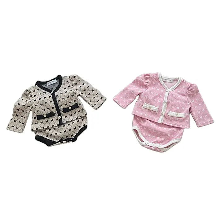 Vente en gros Ensemble 2 pièces pull-over tricoté pantalon à pain cardigan jacquard pantalons en PP ensembles de vêtements pour enfants printemps hiver automne