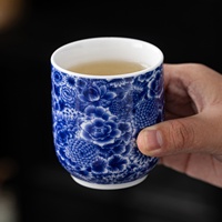 Service à thé de luxe haut de gamme en porcelaine bleue et blanche avec 6 tasses, plateau en céramique, coffret cadeau – Portable, nouveau style chinois, pour café, idéal comme cadeau