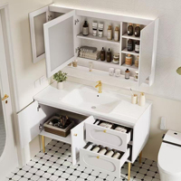 Conjunto de Mueble de Baño Moderno Independiente con Lavabo de 36-92 Pulgadas, Espejo LED Inteligente Antivaho, Gabinete de Madera Ecológico