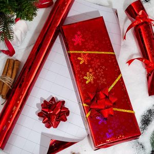 Papier cadeau de Noël avec motif flocon de neige rouge laser coloré, lignes de découpe au laser, impression couleur personnalisable - Product Image 2