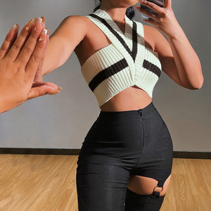 Top corto da donna nuovo elegante maglione canotta estivo classico con <span class=keywords><strong>maglia</strong></span> <span class=keywords><strong>a</strong></span> <span class=keywords><strong>maglia</strong></span> Top Top Cross Back Top per le donne alla moda Crop Chic 2022 - Product Image 5