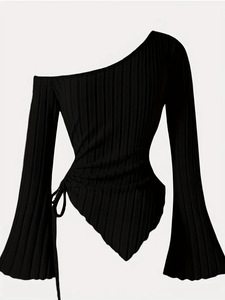 2026 Blouse Femme à Manches Longues Évasées et Ourlet Irrégulier, Tricotée Sexy avec Cordon de Serrage, Haut T-shirt - Product Image 4