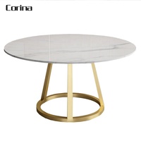 Table de salon ronde moderne dorée en acier inoxydable, dessus en marbre, meubles pour la maison, table basse et thé luxueuse à centre latéral