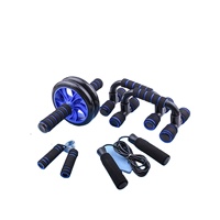 Appareil de musculation abdominale et de renforcement du tronc en plastique écologique, ensemble de roulettes 7-en-1, comprenant une corde à sauter, un renforceur de poignée, une barre de pompes et un support pour genoux