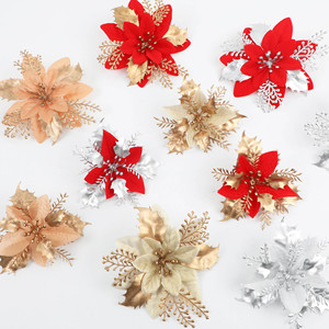 Guanyi <b>Artificial</b> Christmas Flowers Silk <b>Poinsettia</b> Decorations For Tree Wreath Home Holiday Decor 12pcs Assorted Colors - Product Image 3
