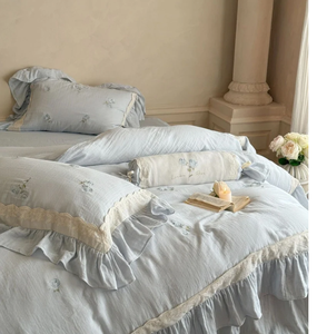 Ensemble de literie <span class=keywords><strong>Beatrice</strong></span> <span class=keywords><strong>Rose</strong></span> en dentelle à volants / Bleu - Product Image 5