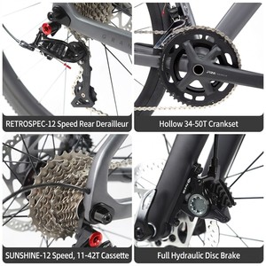 Bicicleta de Carretera GRAVEL-V1 de 24 Velocidades con Frenos de Disco Hidráulicos, Manillar Plano, Ruedas de Fibra de Carbono de 700c, Capacidad de Carga de 150 kg, GRAVEL-V1-PB GRA - Product Image 2