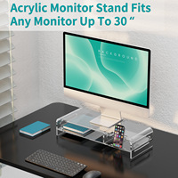 Monitor Riser Grand support en acrylique pour ordinateur portable avec rangement pour clavier et support de téléphone intégré