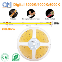 Pita LED COB Tegangan Tinggi Putih Dingin 6000K 110V/220V Lebar 8mm IP20 Dalam Ruangan 800lm/m untuk Lemari Display