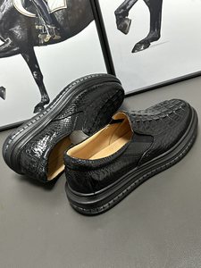 Mocasines de piel de cocodrilo auténtica para hombre - Zapatos de vestir de lujo con suela gruesa y forro de piel de becerro, zapatos casuales para hombre - Product Image 6