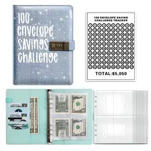 Sáng bóng màu xanh 100 Phong Bì thách thức cuốn sách cho $5,050 ngân sách tiết kiệm chất kết dính A5 kích thước 100 phong bì tiền tiết kiệm thách thức